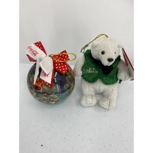 Vintage Coca Cola Polar Bears Christmas Ornament 1995 / Plush Polar Bear
